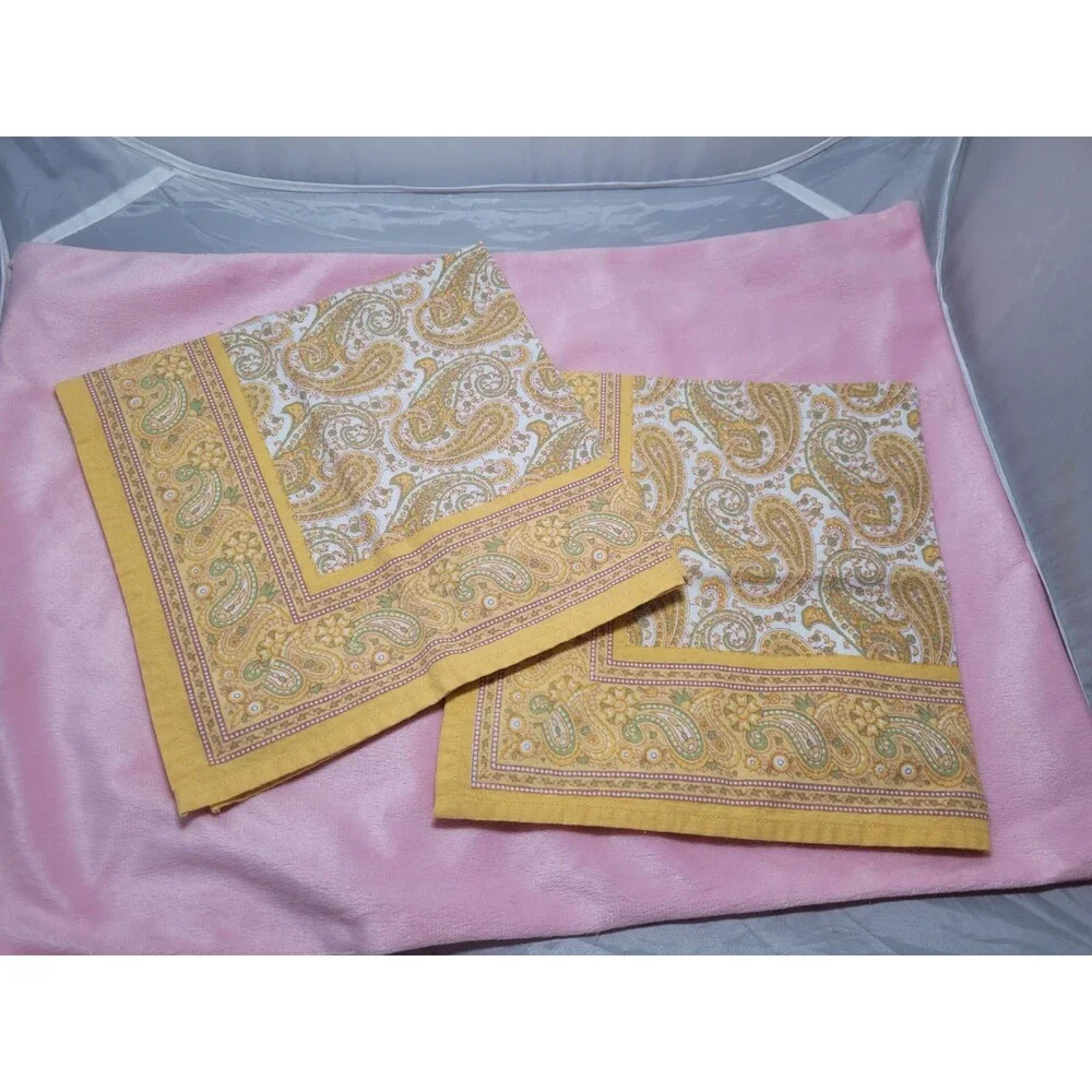 💥 6 ~ VTG Williams Sonoma yellow paisley floral 2 sided placemats 2 Napkins B4